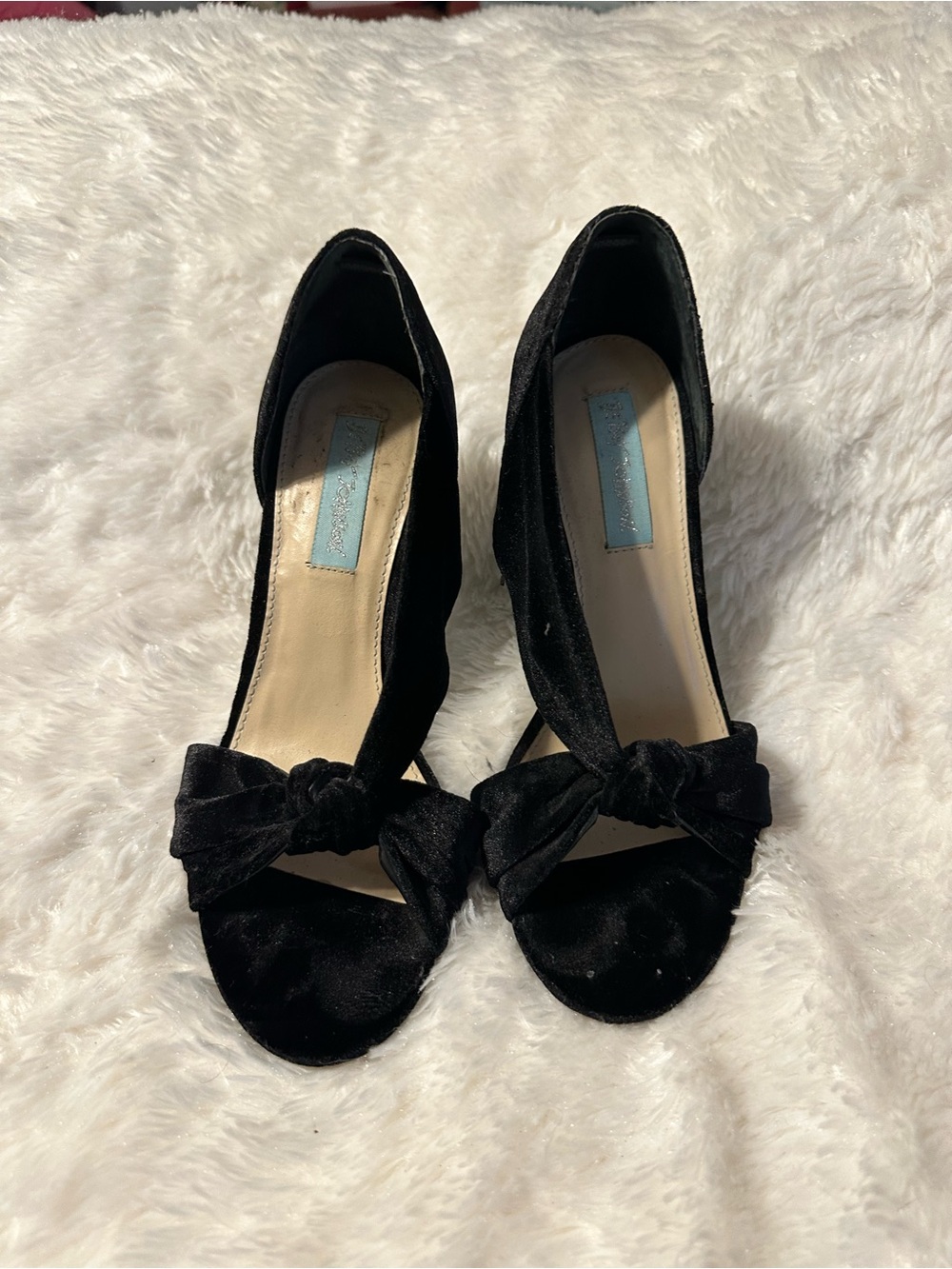Betsey Johnson Black Velvet Bow Peep-Toe Heels